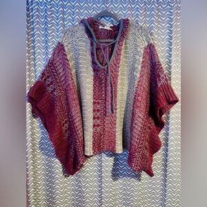 Vintage Havana | Hooded Boho Poncho Sweater, size M